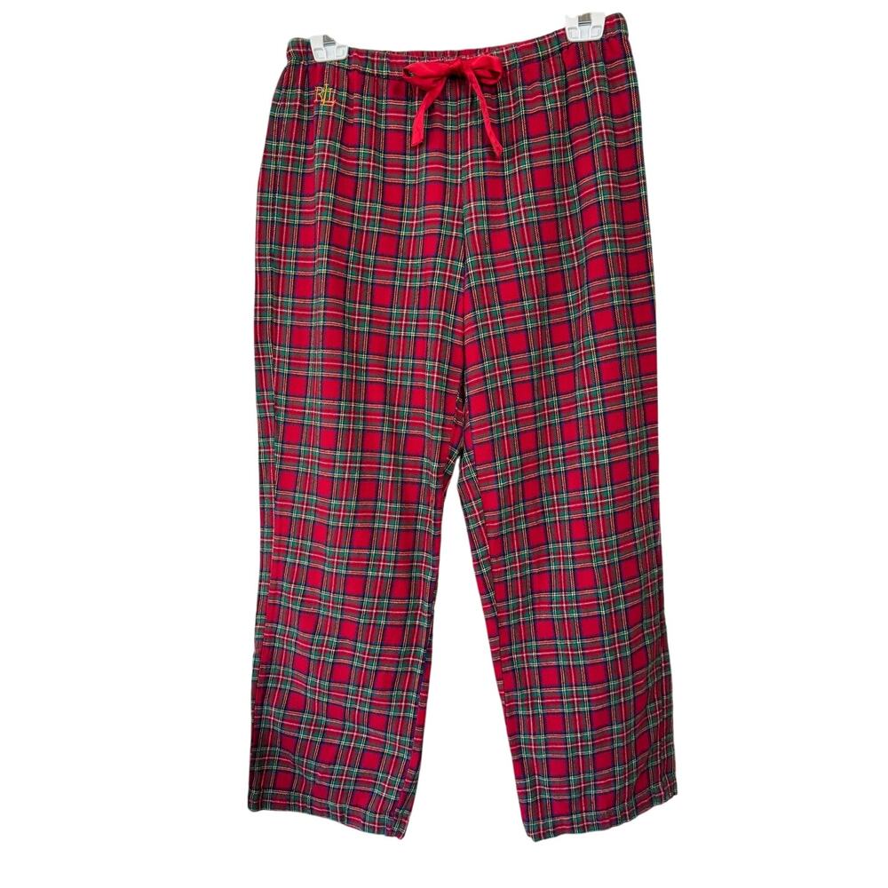 Ralph Lauren Tartan Plaid Flannel Sleep Lounge Pants Size Medium Tie Waist EUC
